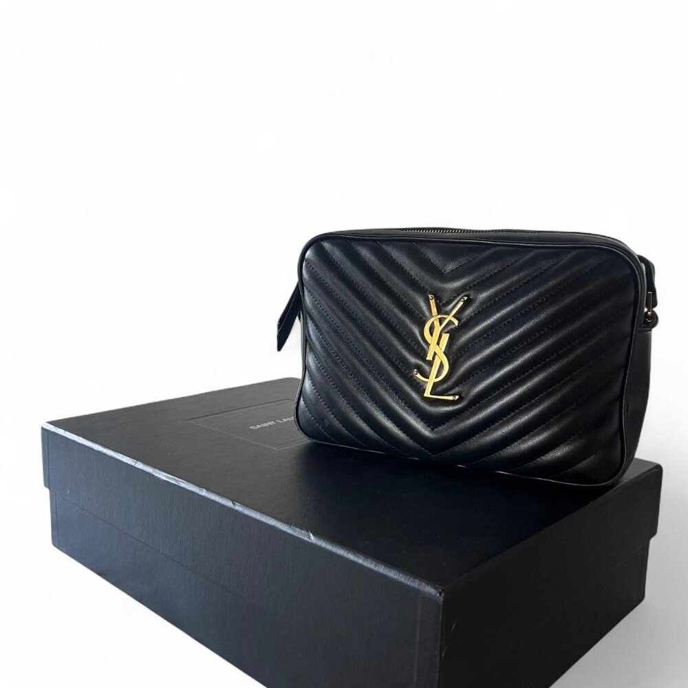 Yves Saint Laurent Black Quilted Leather Camera Crossbody Bag with Gold Hardware